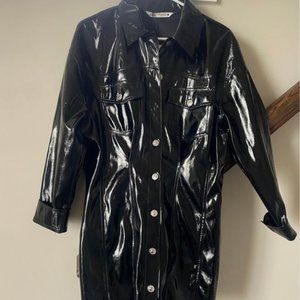 NWT Zara The Raeh Faux Patent Leather Dress Black Size M